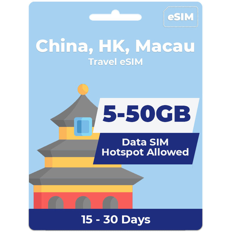 China, Hong Kong, Macau eSIM | 5GB-50GB