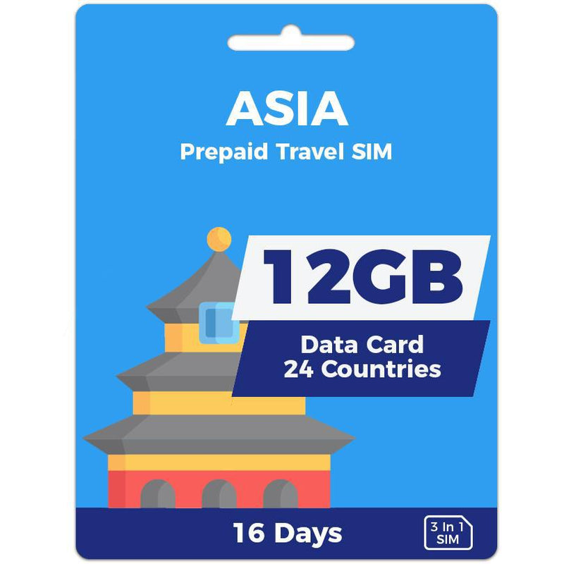 Asia Prepaid SIM Card | 16 Day | 12GB-Prepaid SIMs