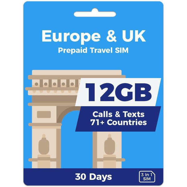 Europe Travel SIM Card | 30 Day | 12GB
