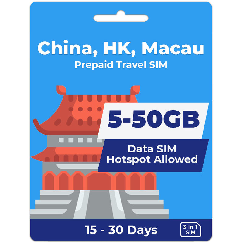 China, Hong Kong, Macau Data SIM | 5-50GB