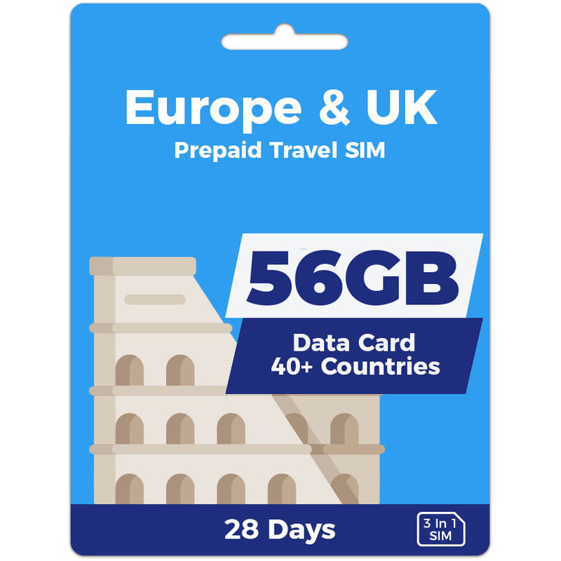 Europe & UK Data SIM | 28 Day | 56GB