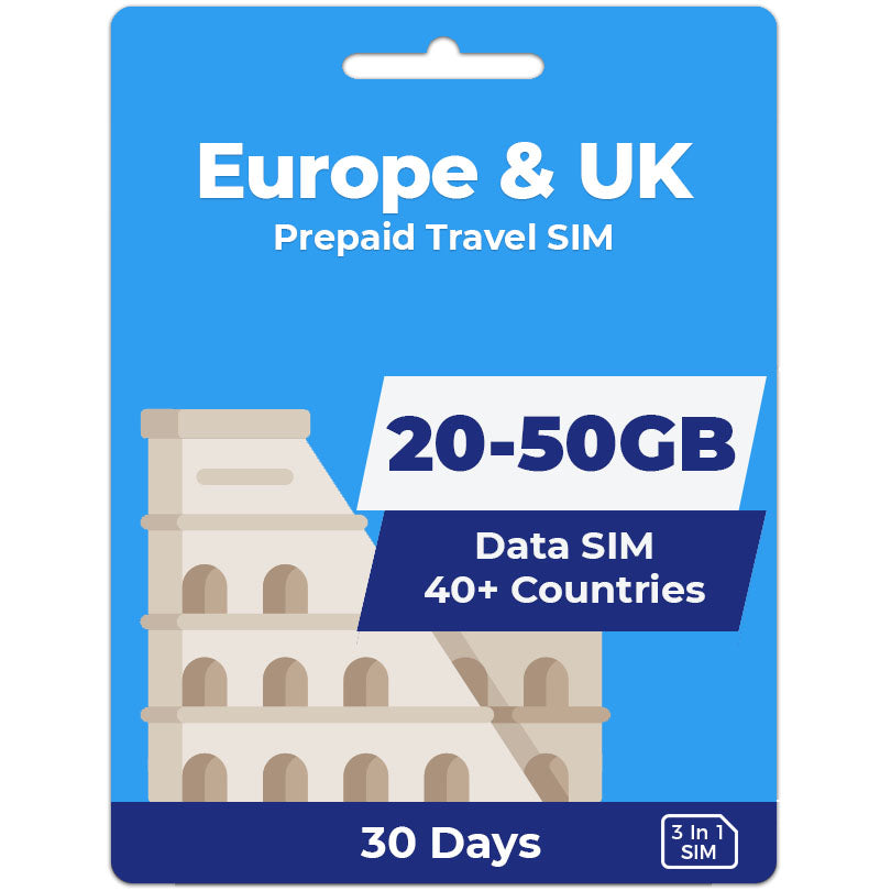Europe Data SIM for Tourist | Valid for 30 Days | Up to 50GB Data