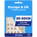 Europe & UK Data SIM | 20-50GB