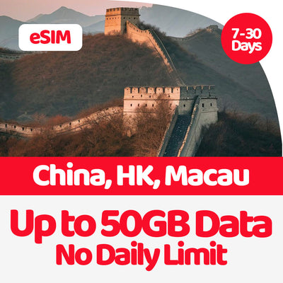 China, Hong Kong, Macau eSIM | 5GB-50GB