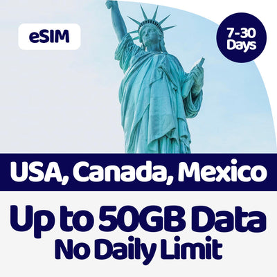 USA, Canada, Mexico eSIM  | 5GB-50GB